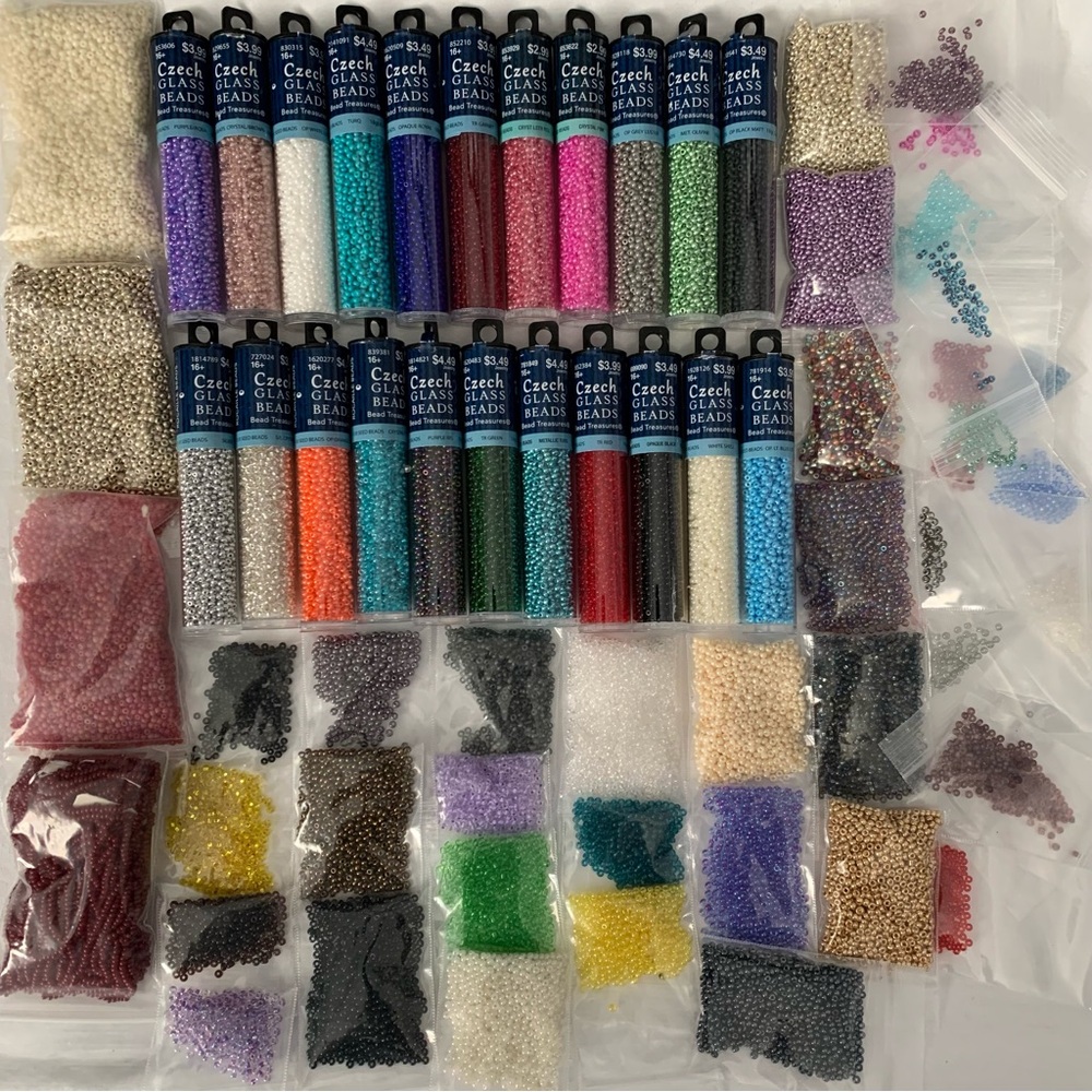 Czech Glass Beads 22 Tubes Plus Baggies & A Travel Bead Tray